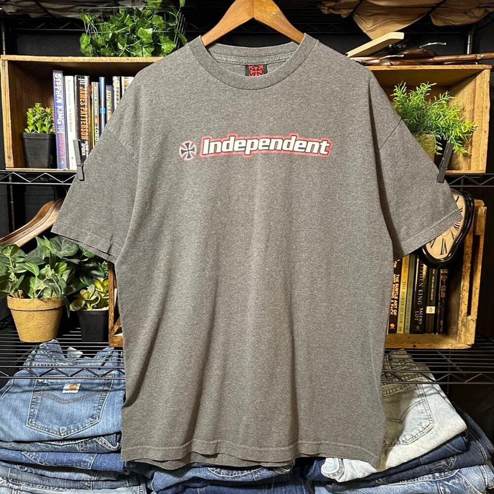 Vintage Y2K Independent Trucks Skateboard Tee Gray Cross Biker Skater Shirt XL